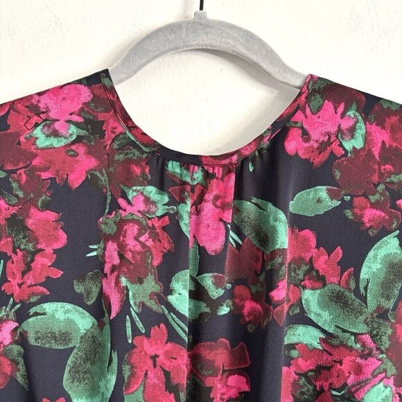 NEW MISA Los Angeles Simone Black and Pink Floral Satin Midi Dress Women’s Small - Picture 4 of 12